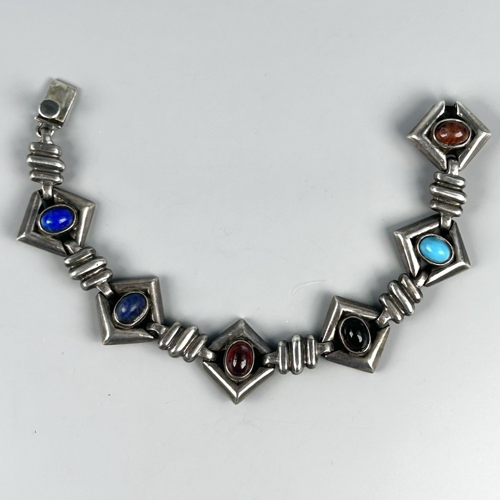 D'Molina Taxco TM-90 Sterling Silver Multi Gemstone Modernist Bracelet 40.55g